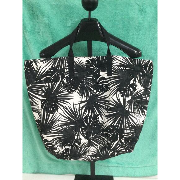 JADEtribe Canvas Tote Bag Black and White Palm Magnet Closure - Picture 2 of 5